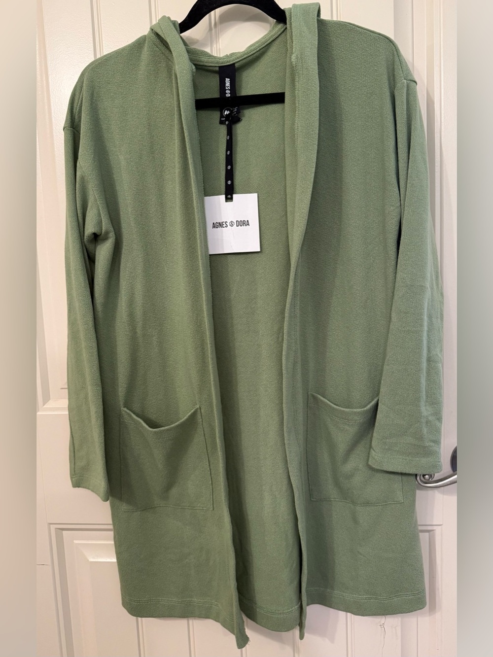 Agnes & Dora Light Sage Hooded Open Cardigan